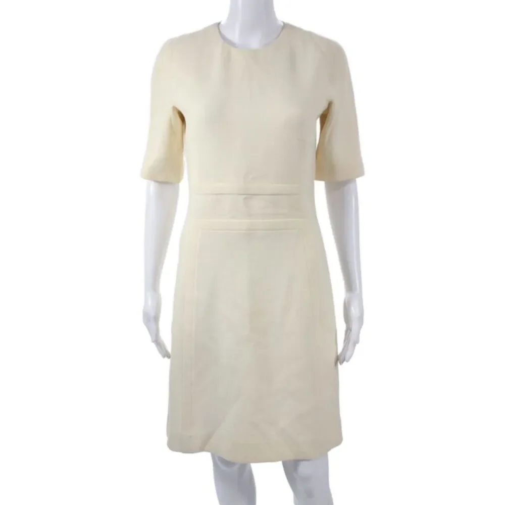Michael Kors Womens Sheath Dress Ivory Virgin Wool Zip Short Sleeve Size 4